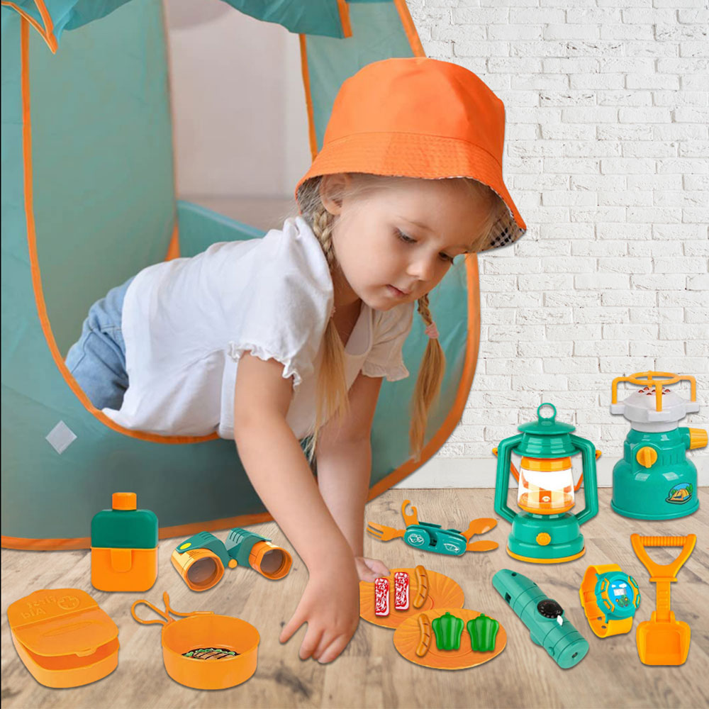 Kids Camping Set with Pop Up Tent Camping Gear Set Outdoor Toy Camping Tool Set