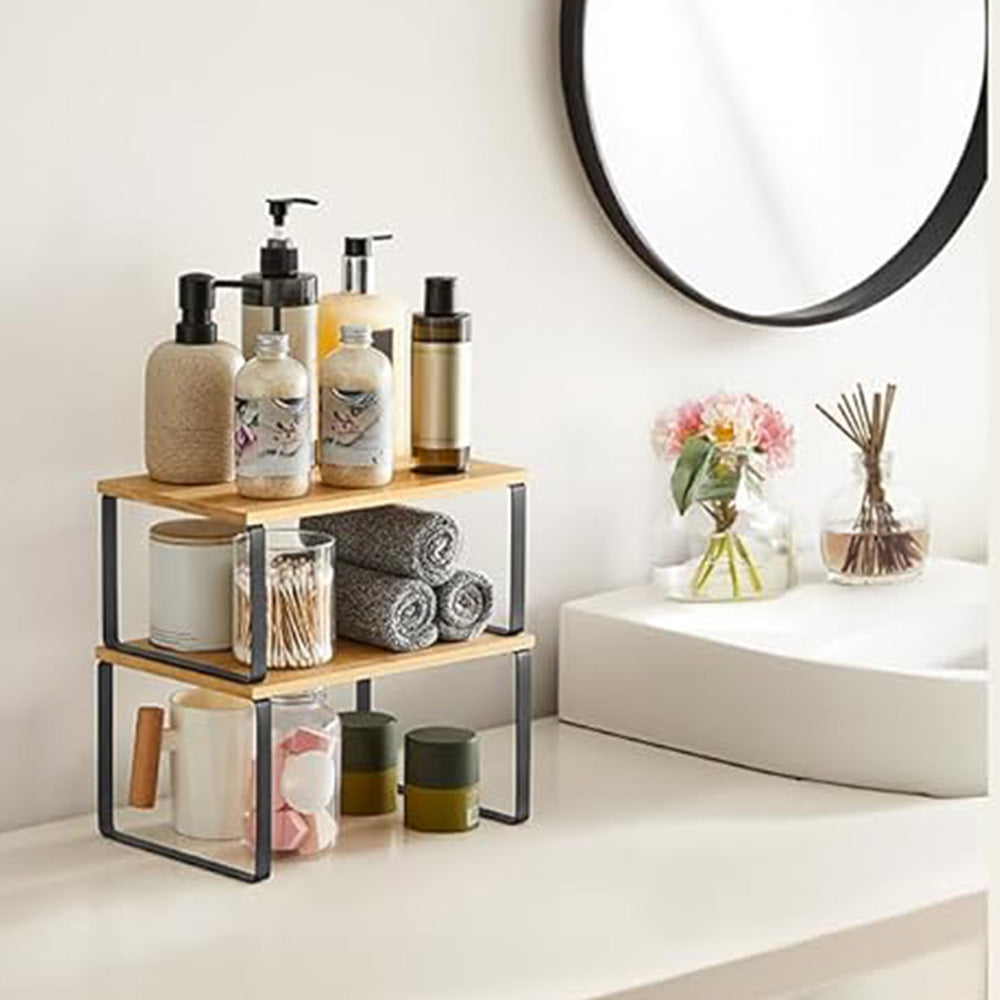 2Pcs Wooden Cabinet Shelf Organizers Kitchen Counter Shelves