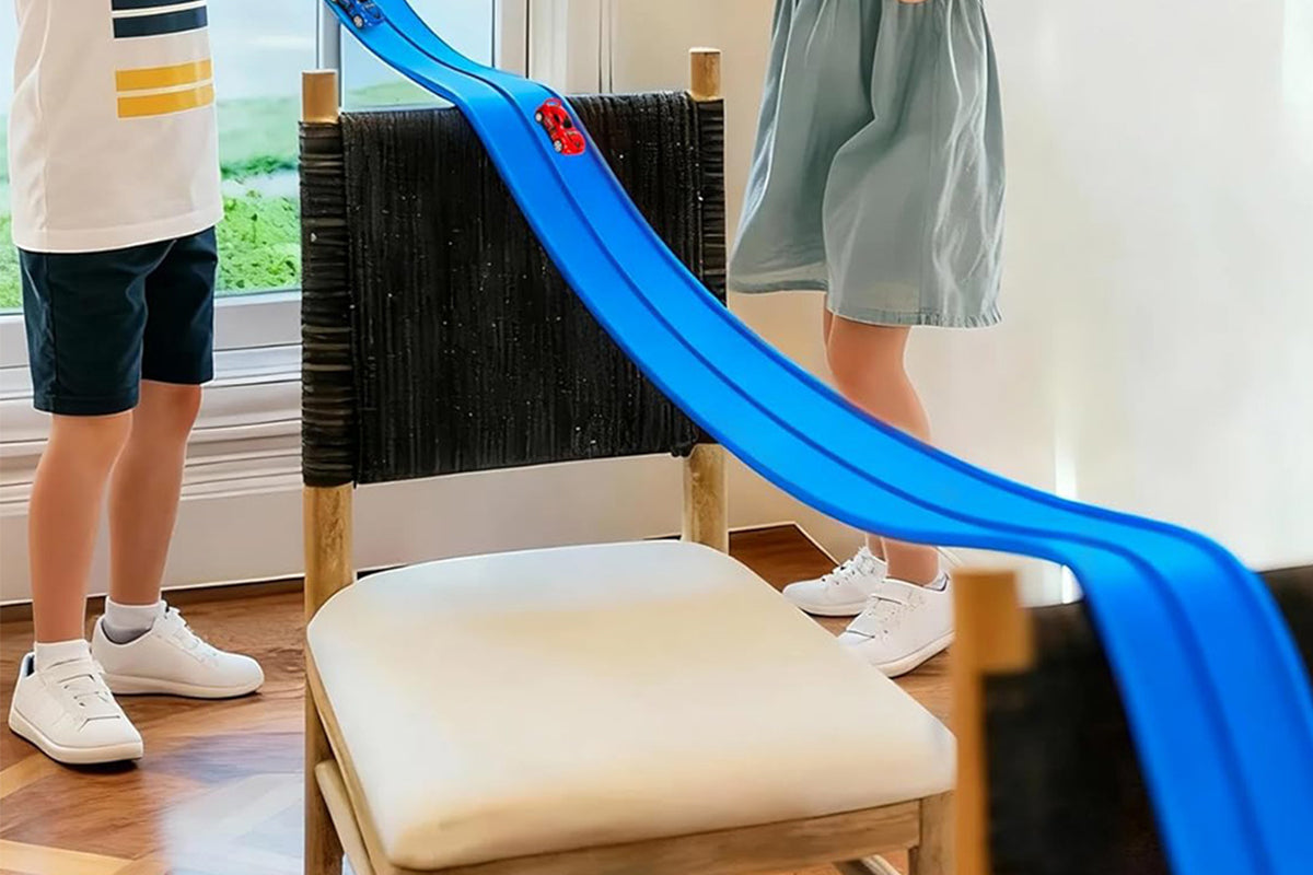 Flexible Race Car Track with Base and 360-Degree Rotating Cars