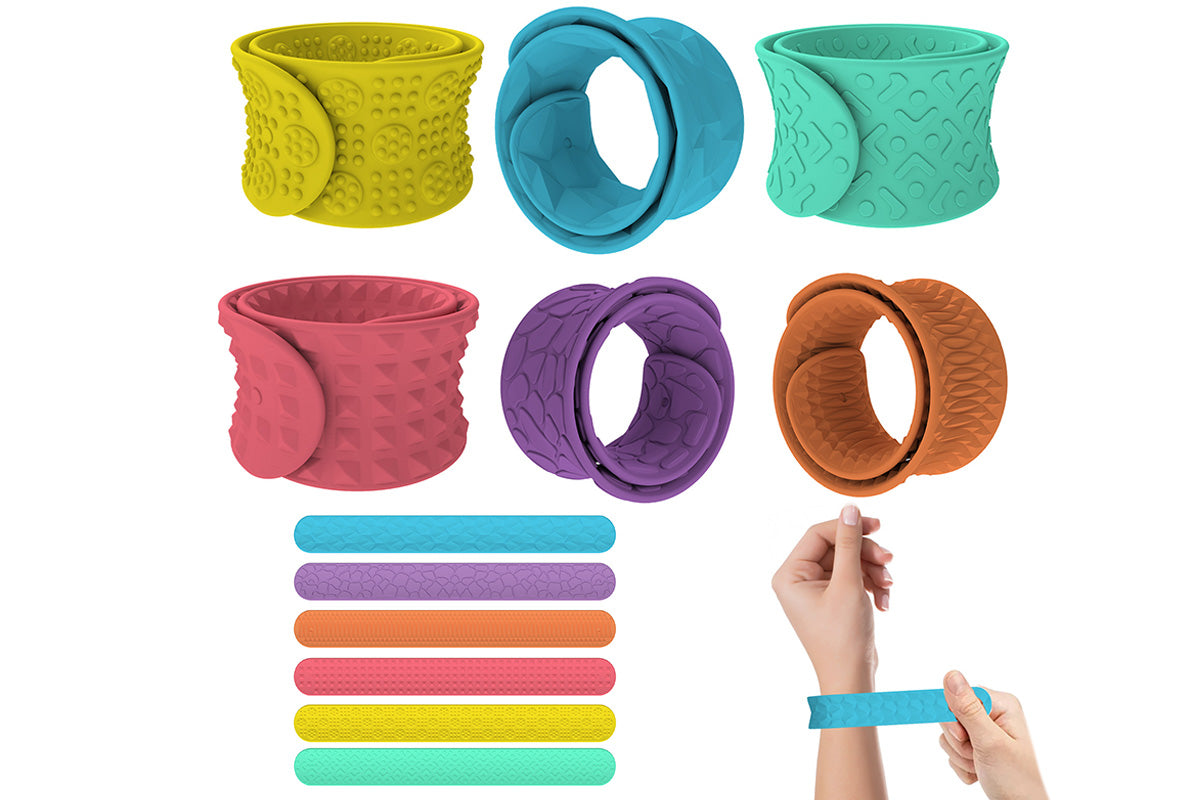 6 Pieces Sensory Textured Silicone Snap Bracelets Fidget Toys