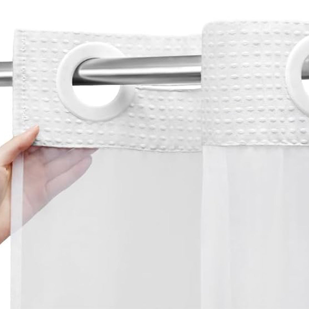 No Hook Shower Curtain with Snap-in Liner and See Through Top Window