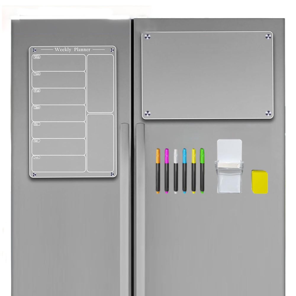 Clear Acrylic Meal Planner Magnetic Menu Board for Fridge with 6 Marker Pens