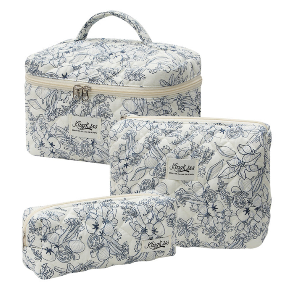 3Pcs Set Floral Cotton Cosmetic Bag