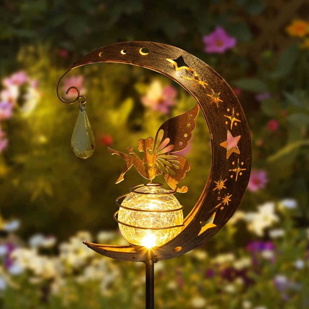 2Pcs Garden Solar Stake Light Moon Fairy Glass Globe with Angel Outdoor Decor