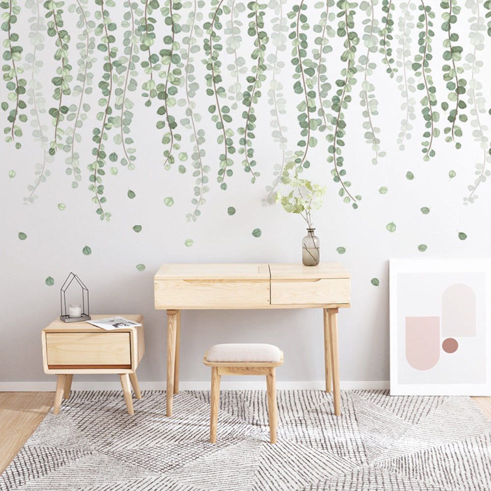 2Pcs Green  Plant Leaves Wall Sticker Self-adhesive Home Decor