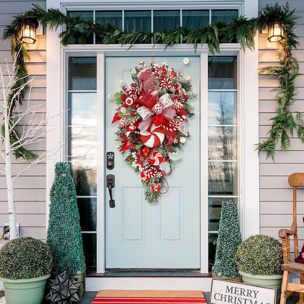 2Pcs 30x6x50cm Christmas Wreath Candy Cane Ornament Hanging Xmas Door Wall Decor