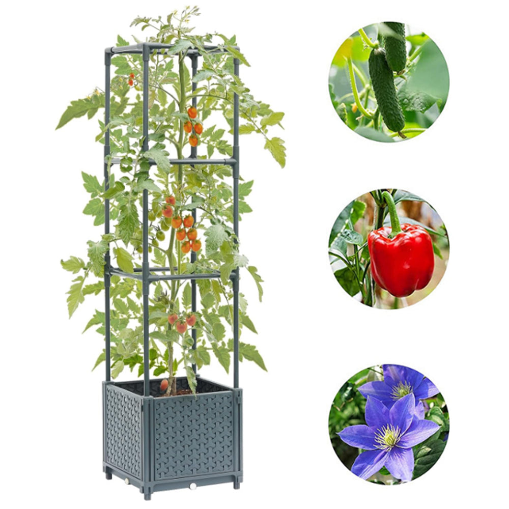 3Tiers Raised Planter Boxes with Trellis for Climbing Vegetable Plants