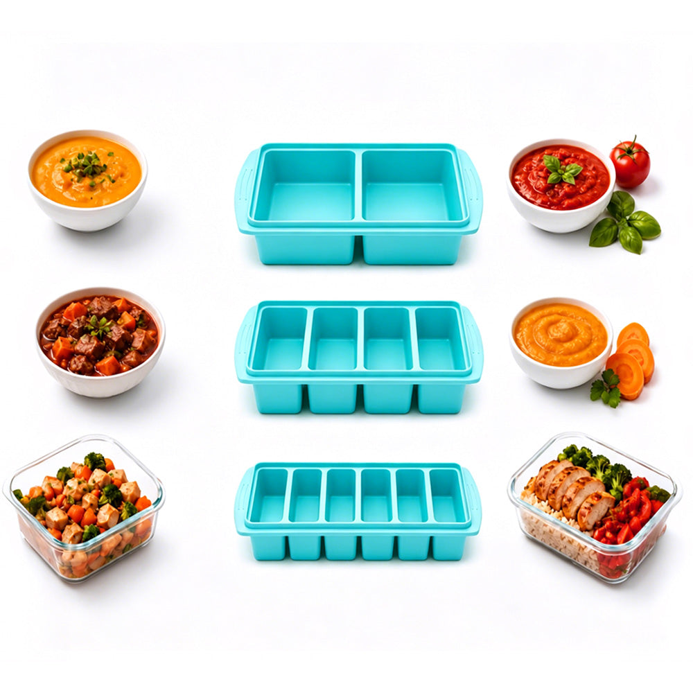 3 Pack Silicone Freezer Trays with Lids for Soup Sauce Meal Prep Storage