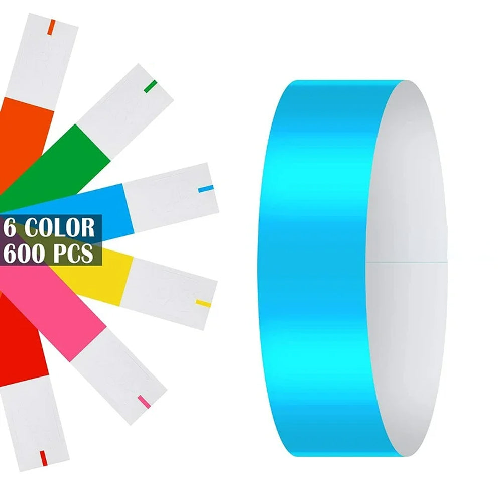 600Pcs Water-Resistant Neon Colored Adhesive Paper Wristbands