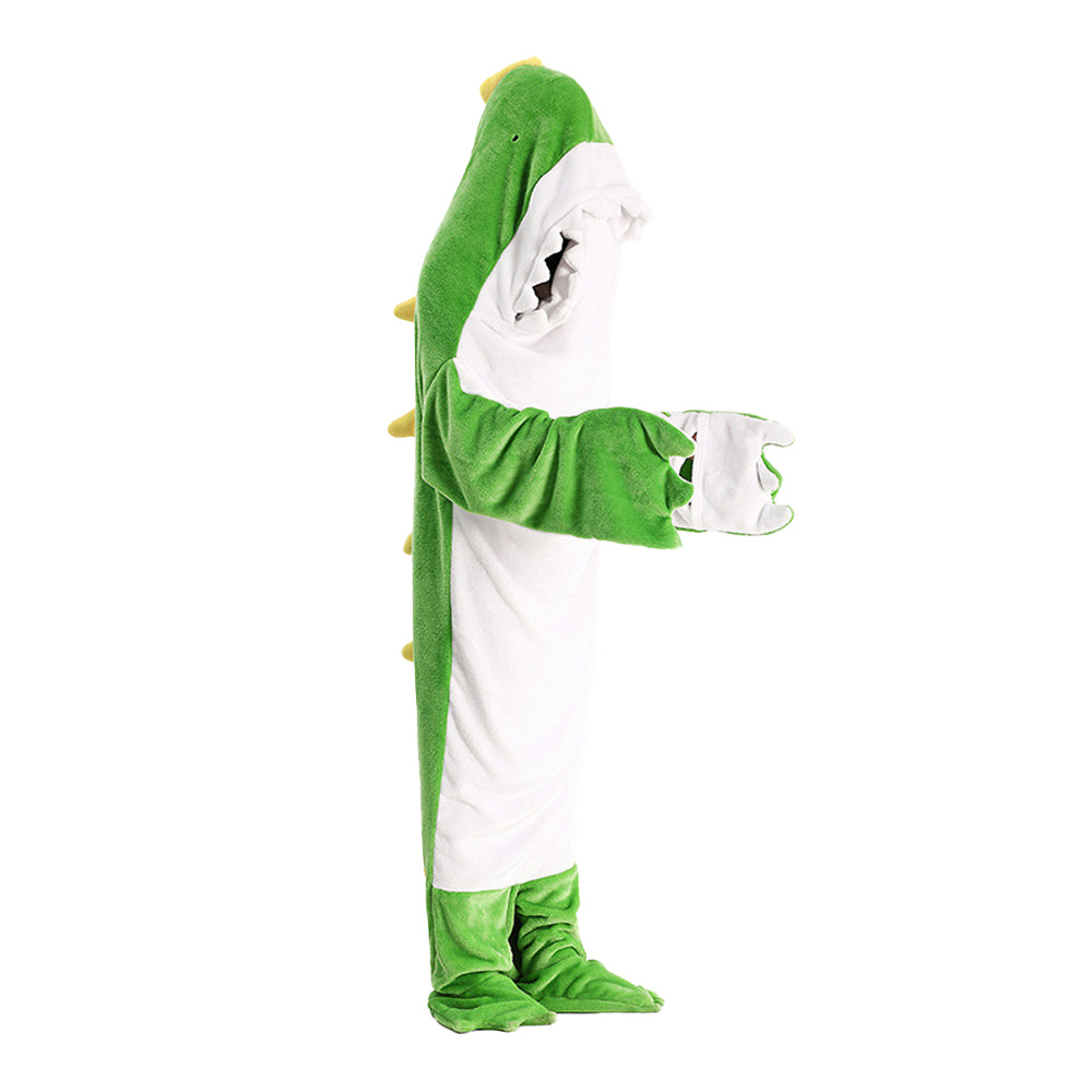 2Pcs Cartoon Dinosaur Adult Wearable Flannel Hoodie Sleep Blanket