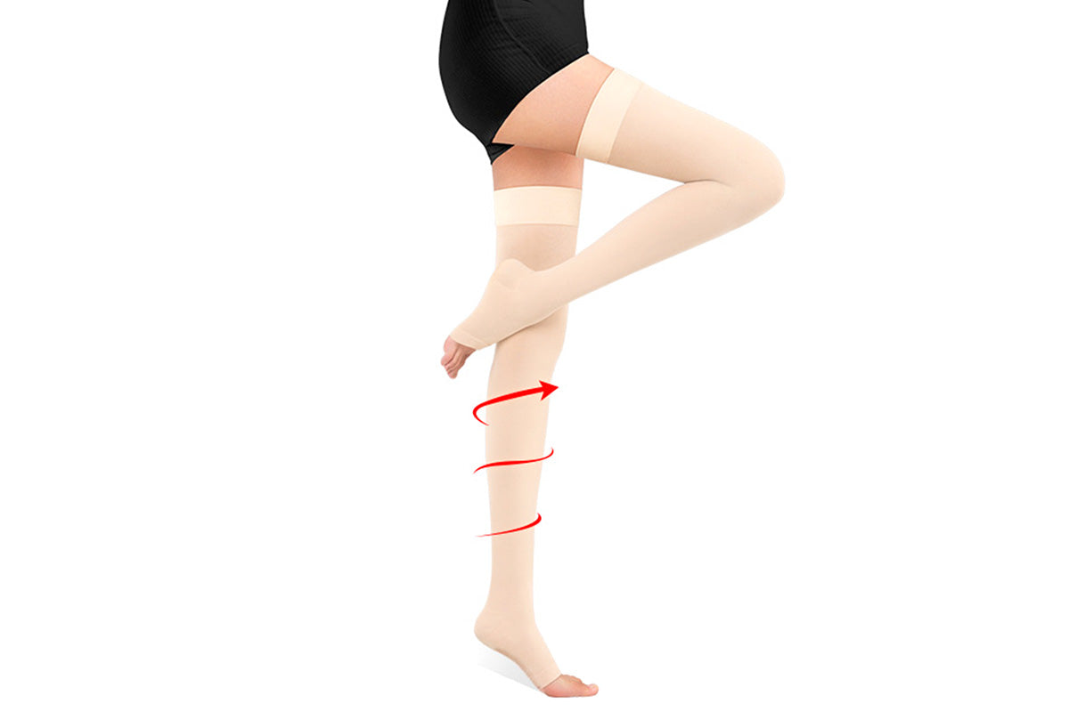 Support Stockings Open Toe High Stockings Plus Size Calf Sleeve For Unisex-Beige