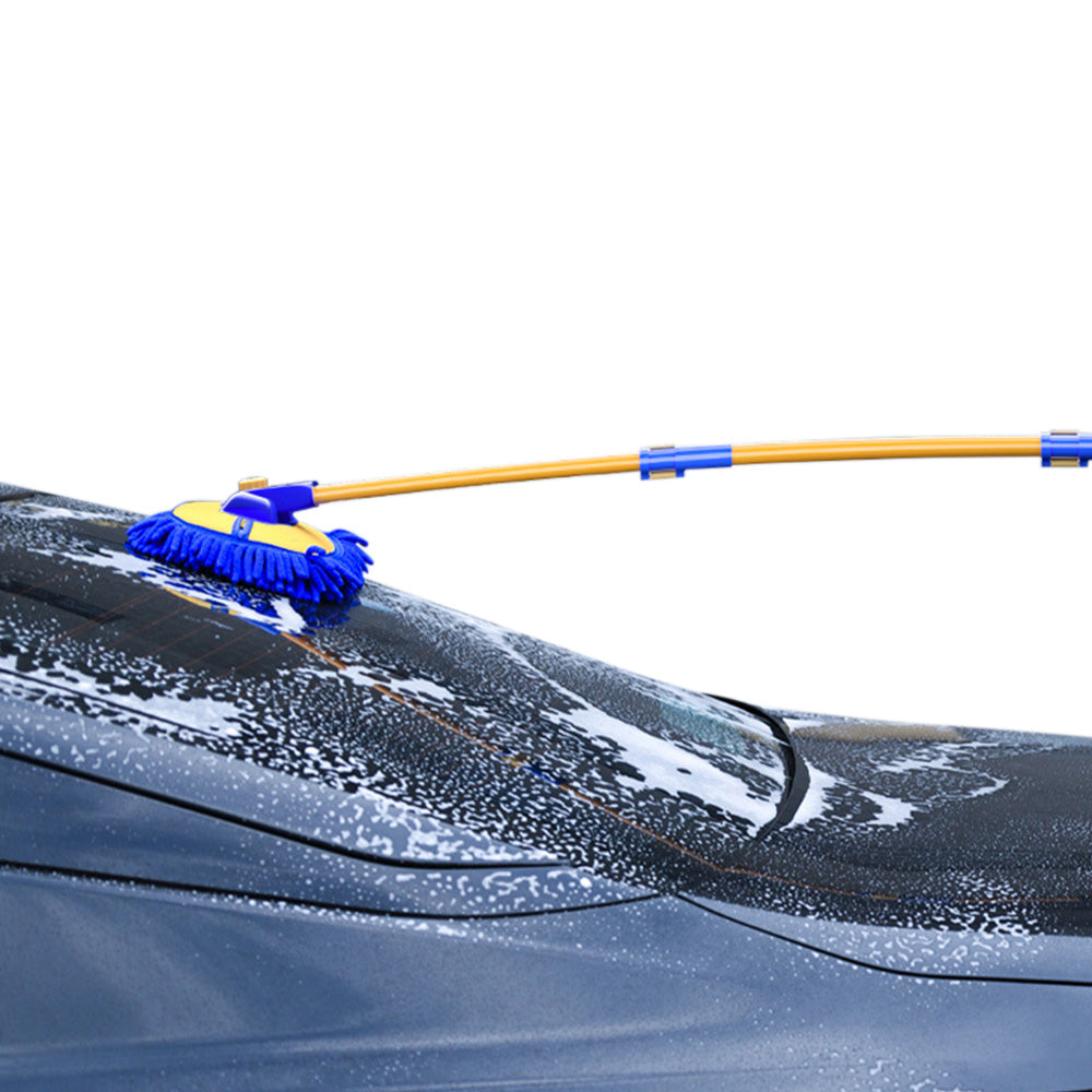 3-Section Telescopic Car Wash Brush 15-Degree Bent Handle with Extra Head