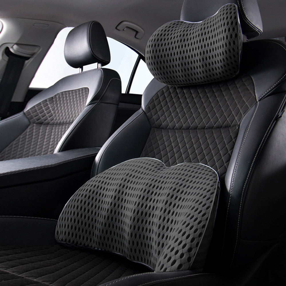 Set of Car Seat Memory Foam Lumbar Back Support and Neck Pillow
