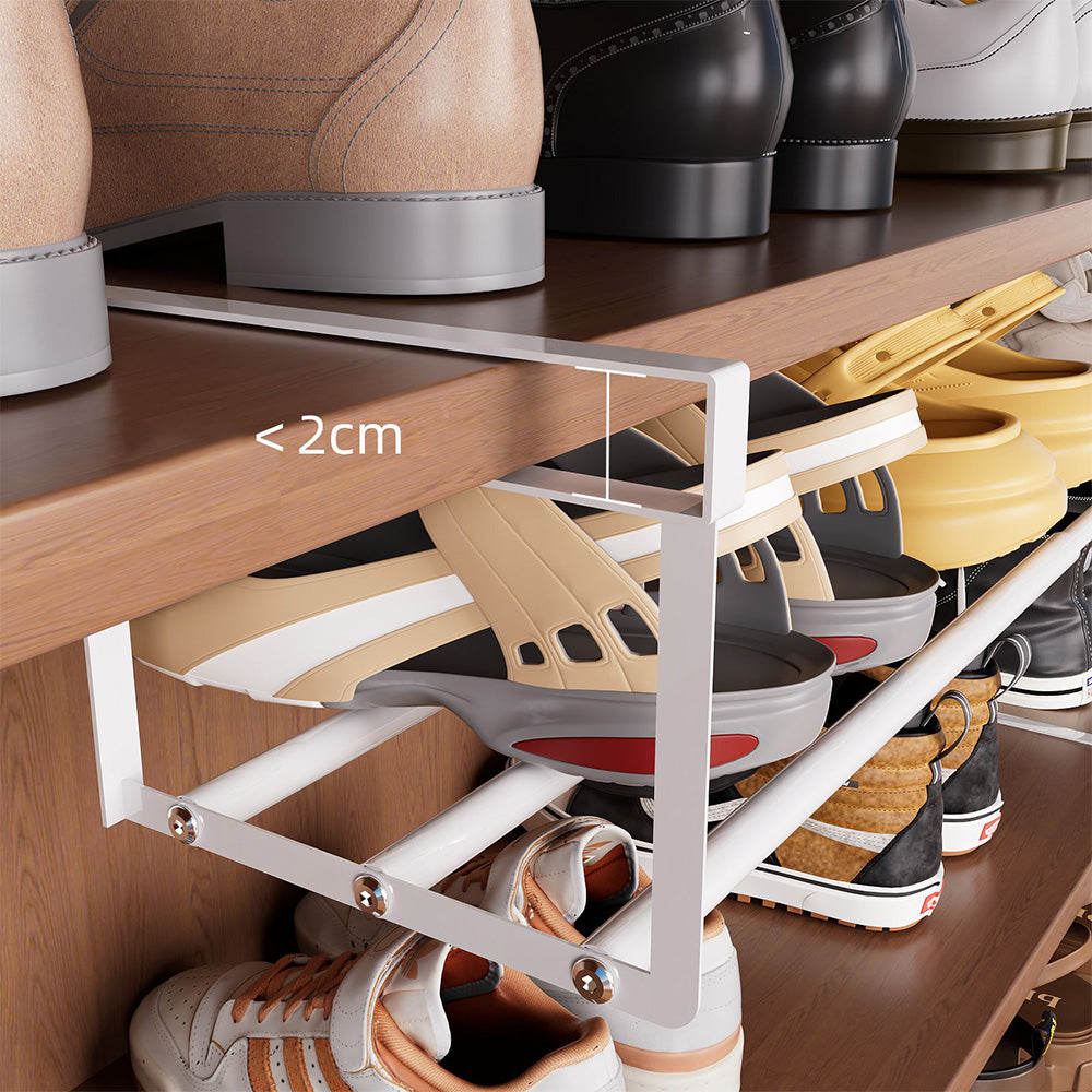 2 Pack Adjustable Shoe Shelf Space Saving Under Cabinet Shoe Rack for Closet White