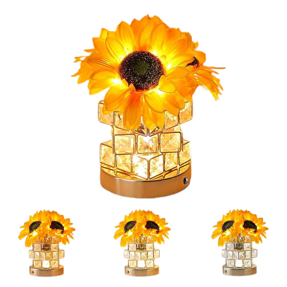 3-Color Dimming Wireless Sunflower Lamp Rechargeable Touch Table Light