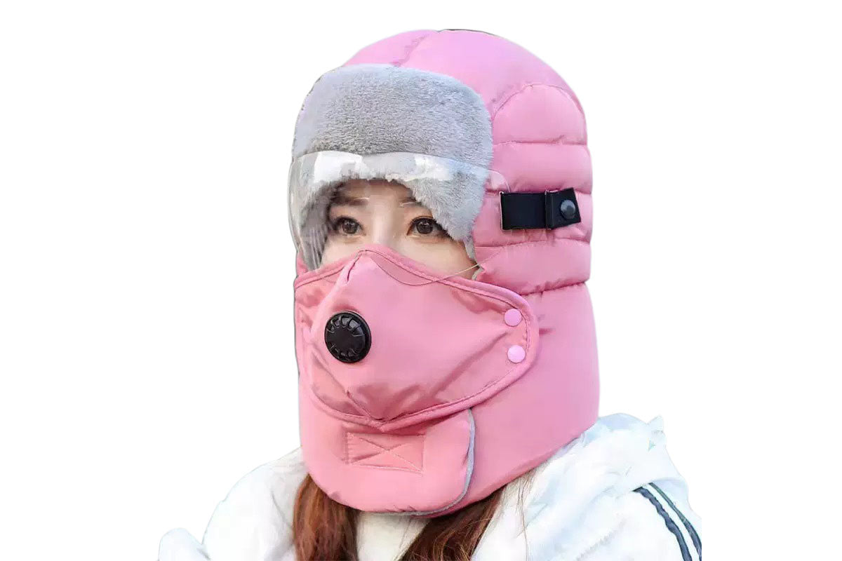 Winter Ski Hat with Detachable Goggles Warm Snow Sports Headwear for Men Women