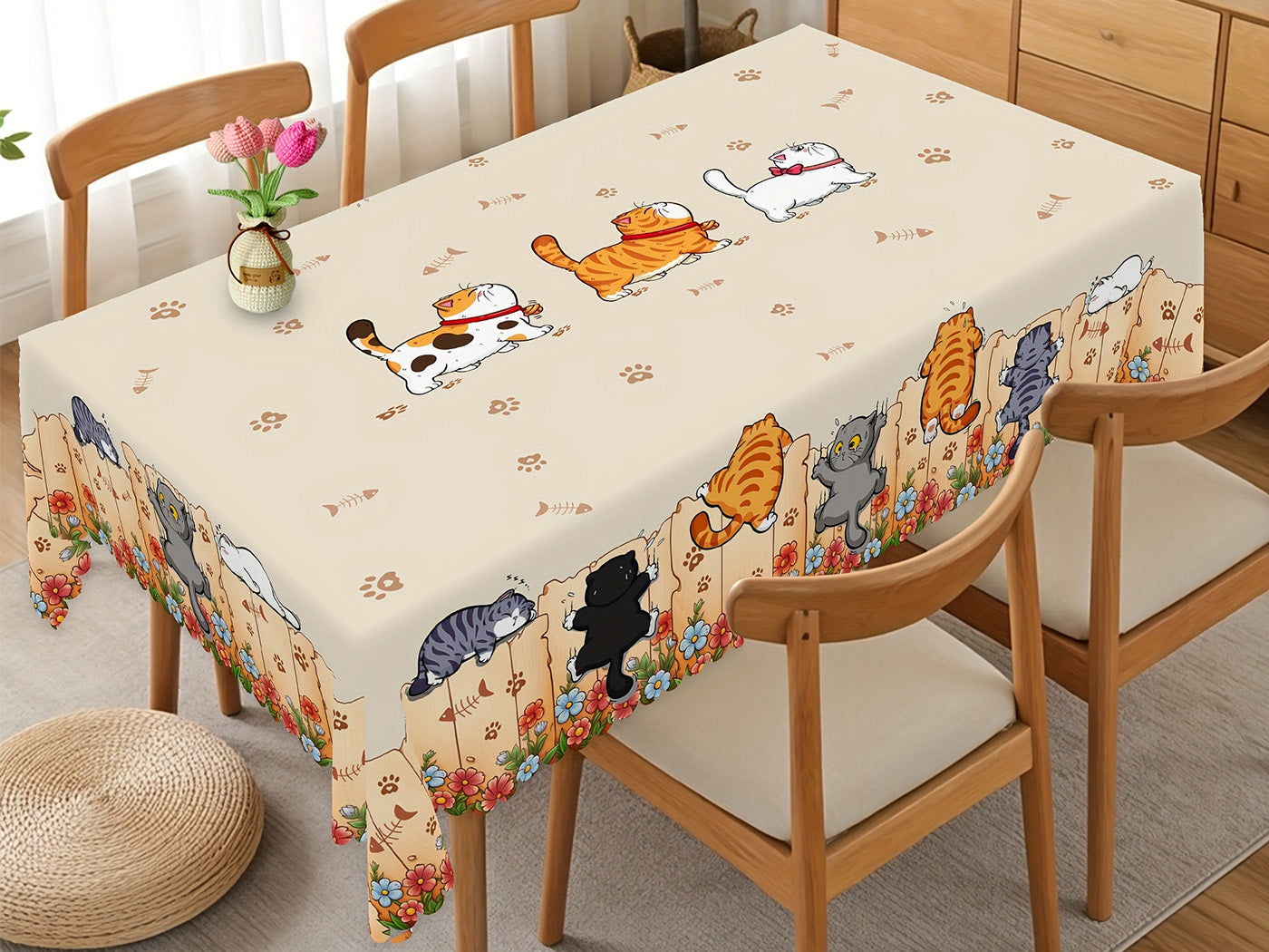Cute Cat Tablecloth Dining Table Cover Polyester Tablecover
