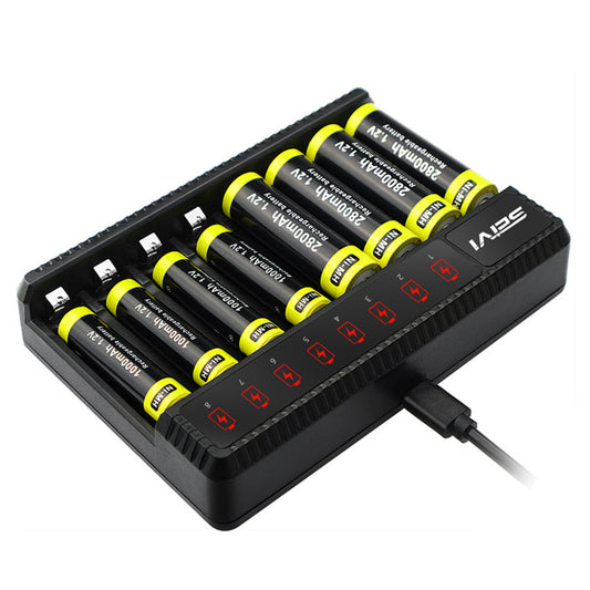 8 Slot Smart Battery Charger with LED Display for AA AAA NiMH Rechargeable Batteries