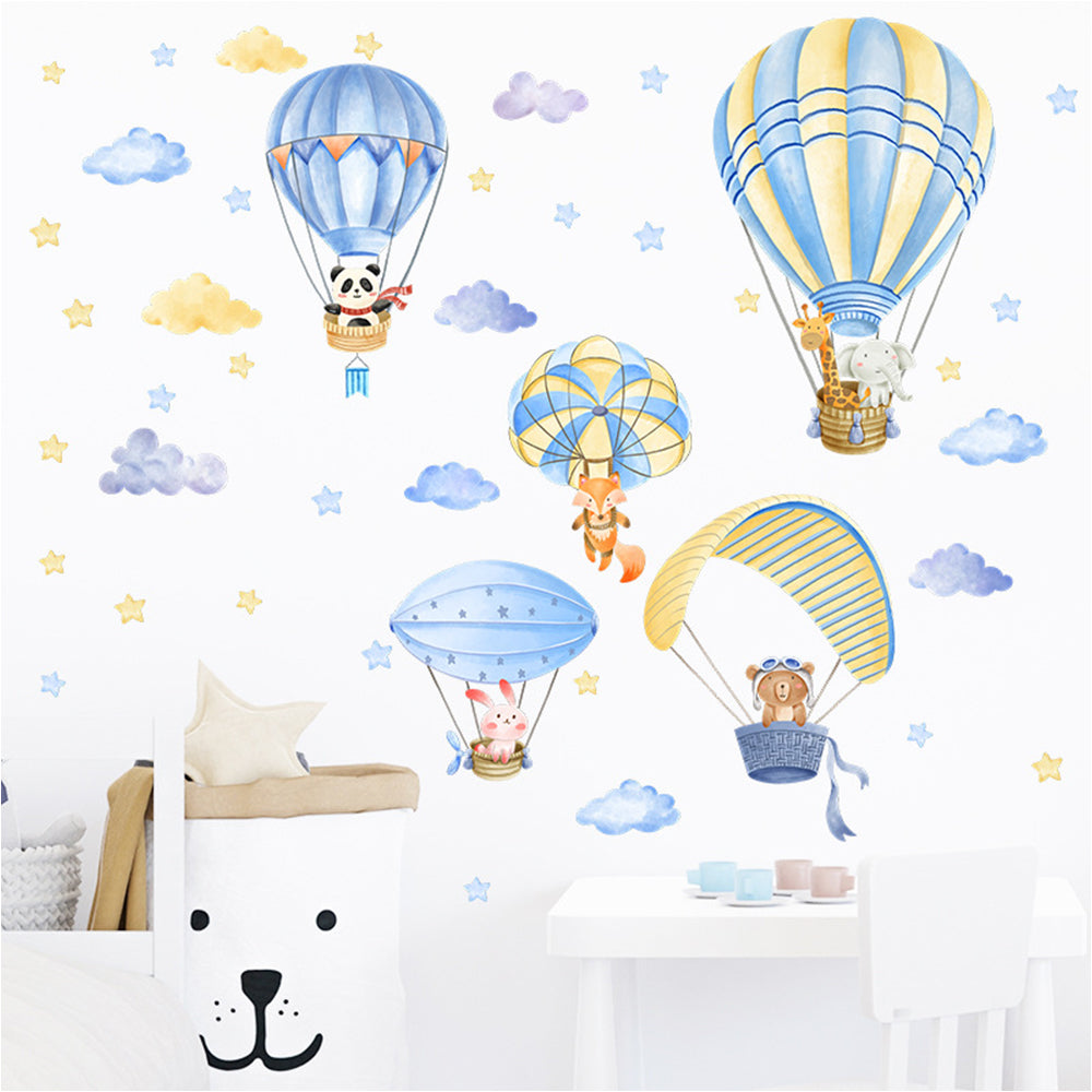 Colorful Hot Air Balloon Cute Animal Wall Stickers