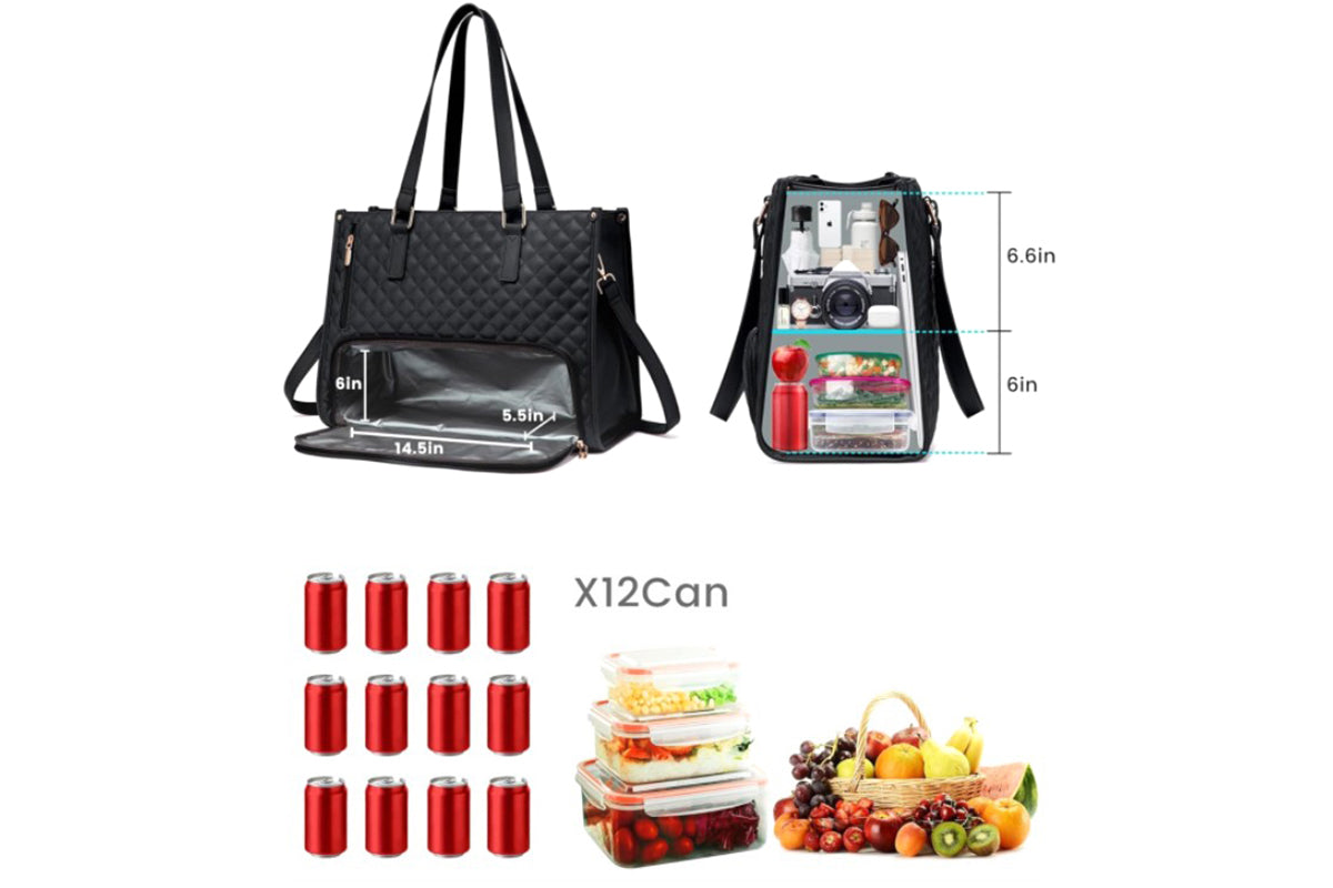 2-in-1 Tote Bag with Insulated Lunch Compartment and Wallet