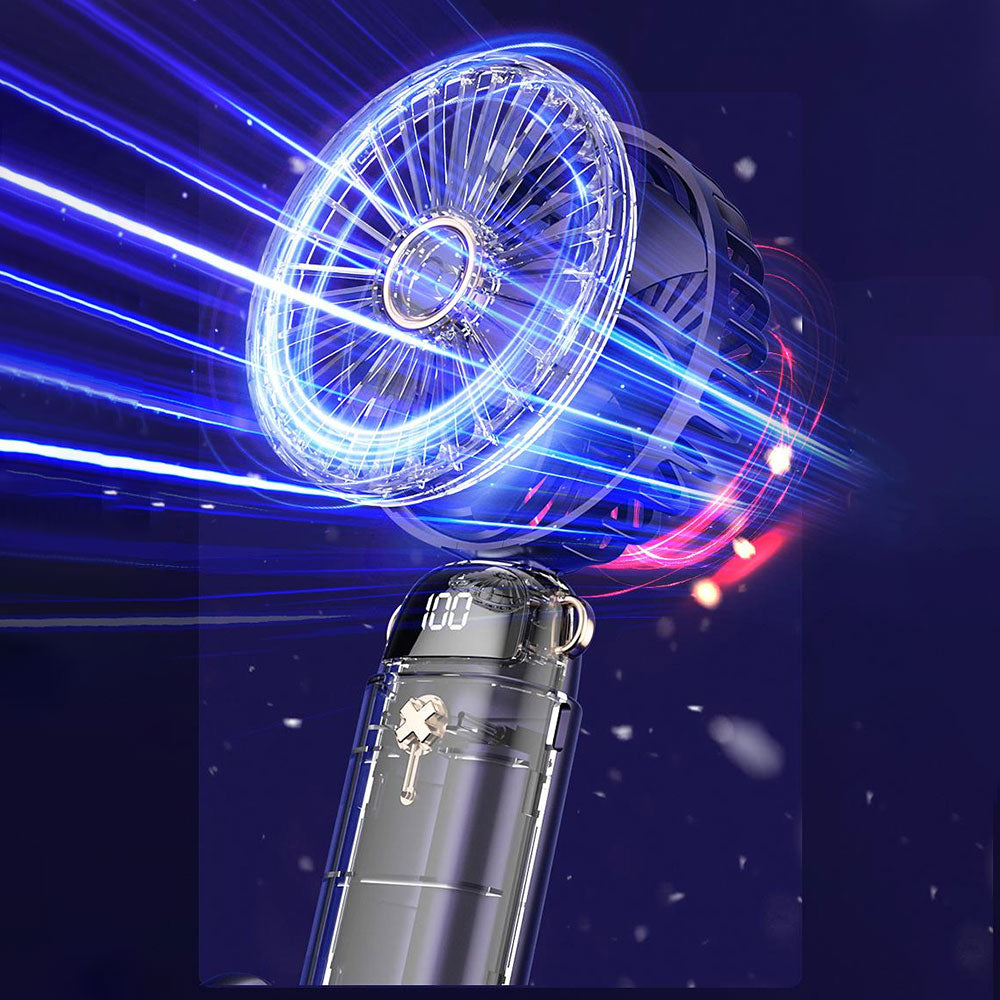 Handheld Fan With LED Display Foldable Hanging Neck Fan Rechargeable Portable Fan