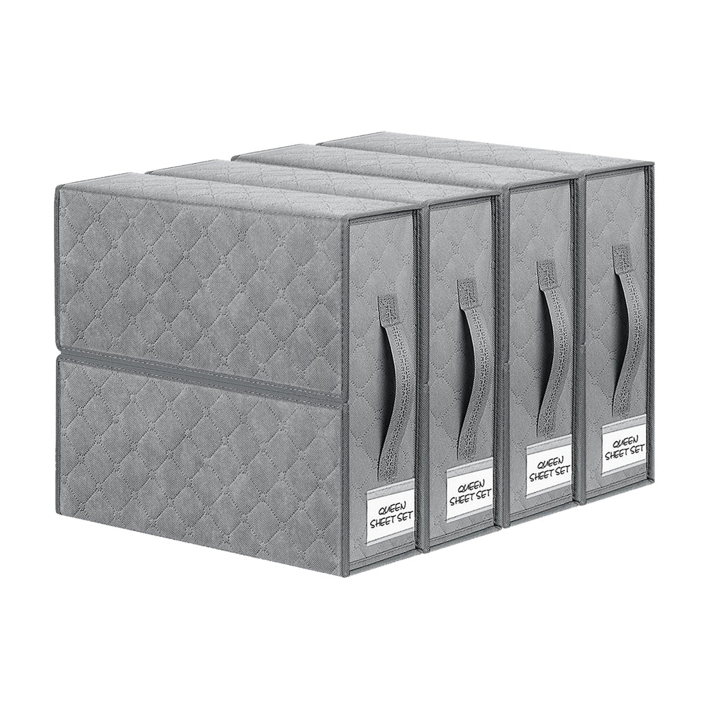 4Pcs Bed Sheet Organizer and Storage Foldable Organizer Closet-Gray Embossed Flowers