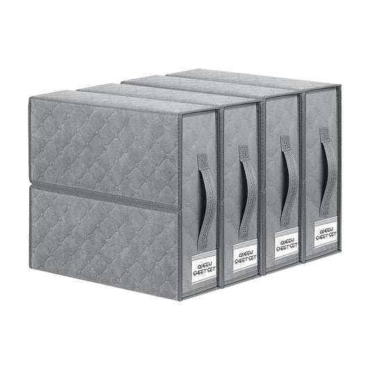 4Pcs Bed Sheet Organizer and Storage Foldable Organizer Closet-Gray Embossed Flowers