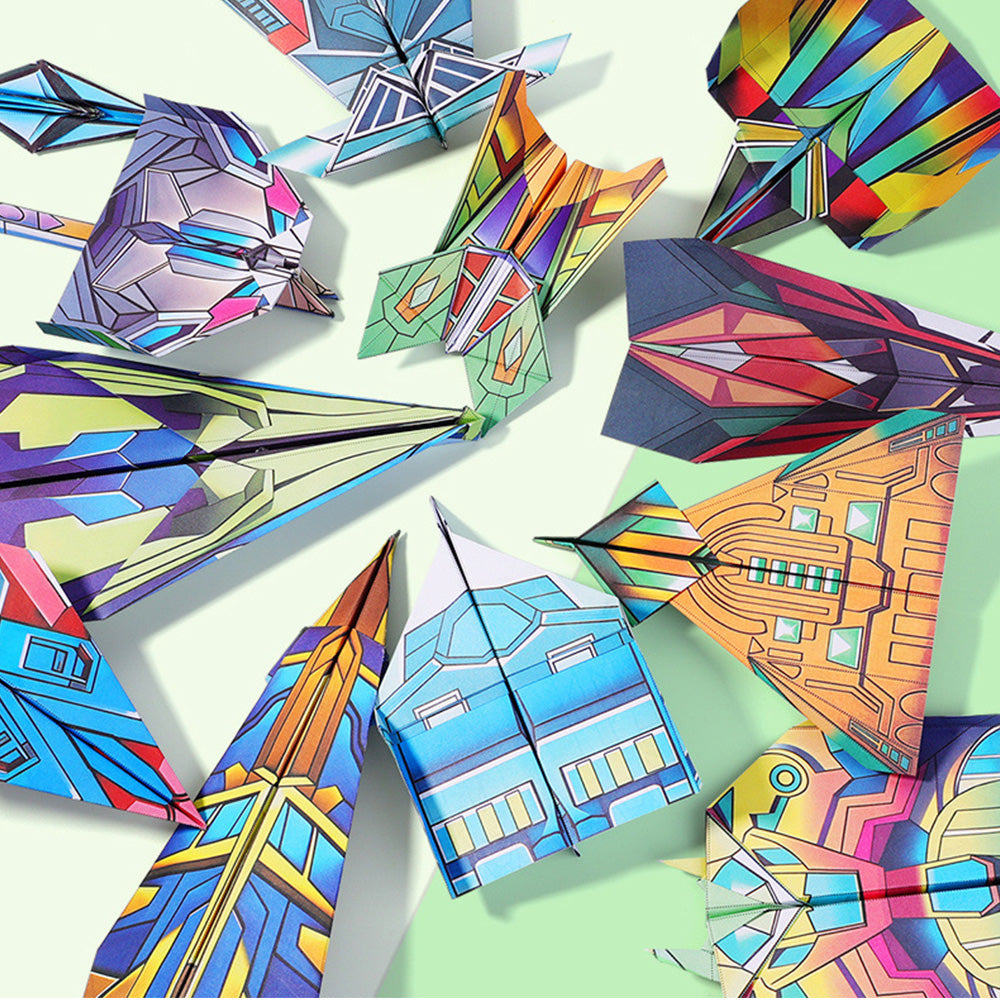 2 Set 3D Origami Paper Airplane Kit 12 Designs 36 Sheets