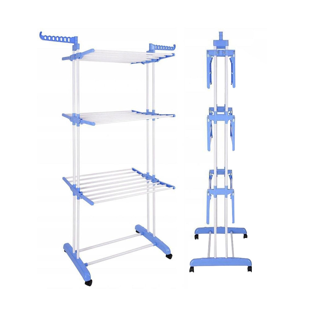 4-Tier Clothes Drying Airer Foldable Stainless Steel Movable Drying Rack
