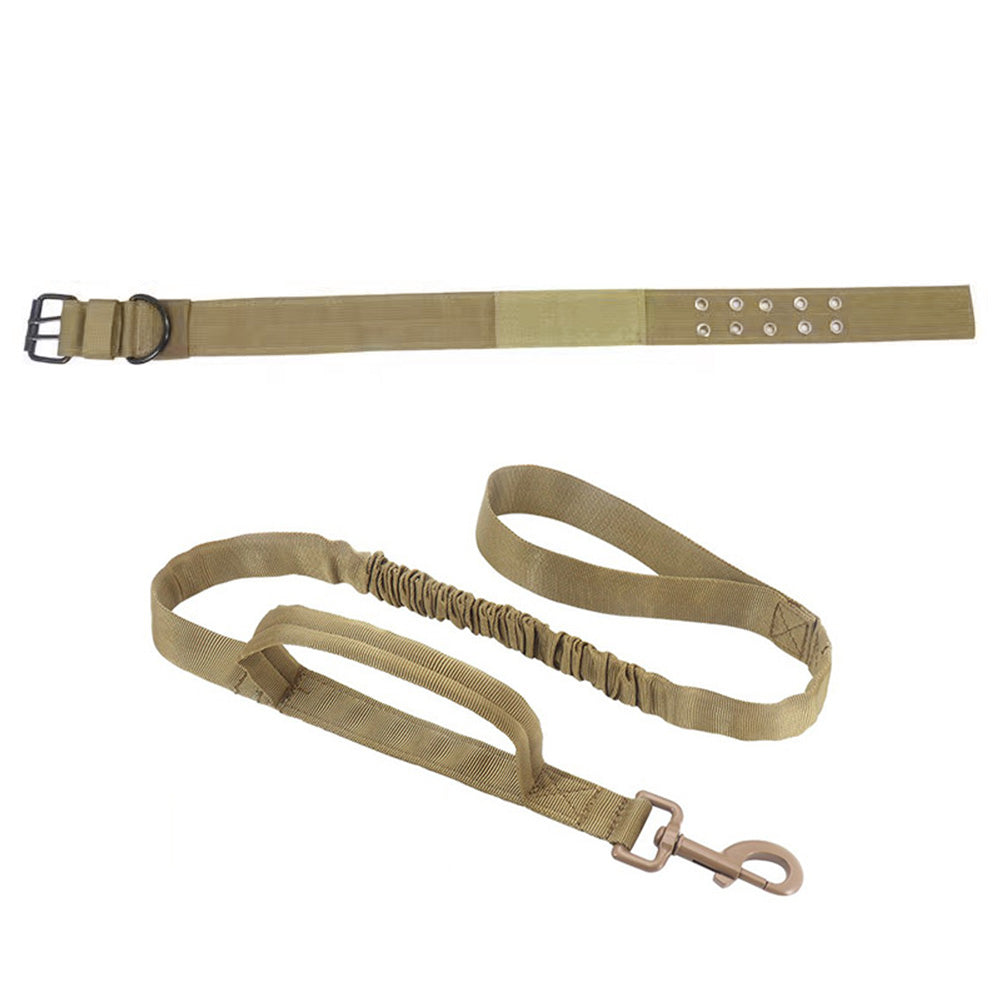 Adjustable Padded Nylon Dog Collar and Leash Set for Large Dogs-Khaki