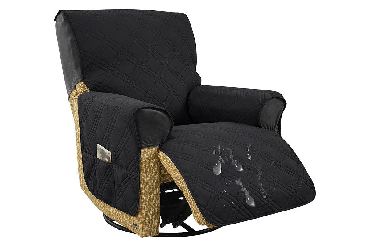 Water Resistant Quilted Recliner Chair Cover Anti-Slip Recliner Sofa Protector with Storage Pockets