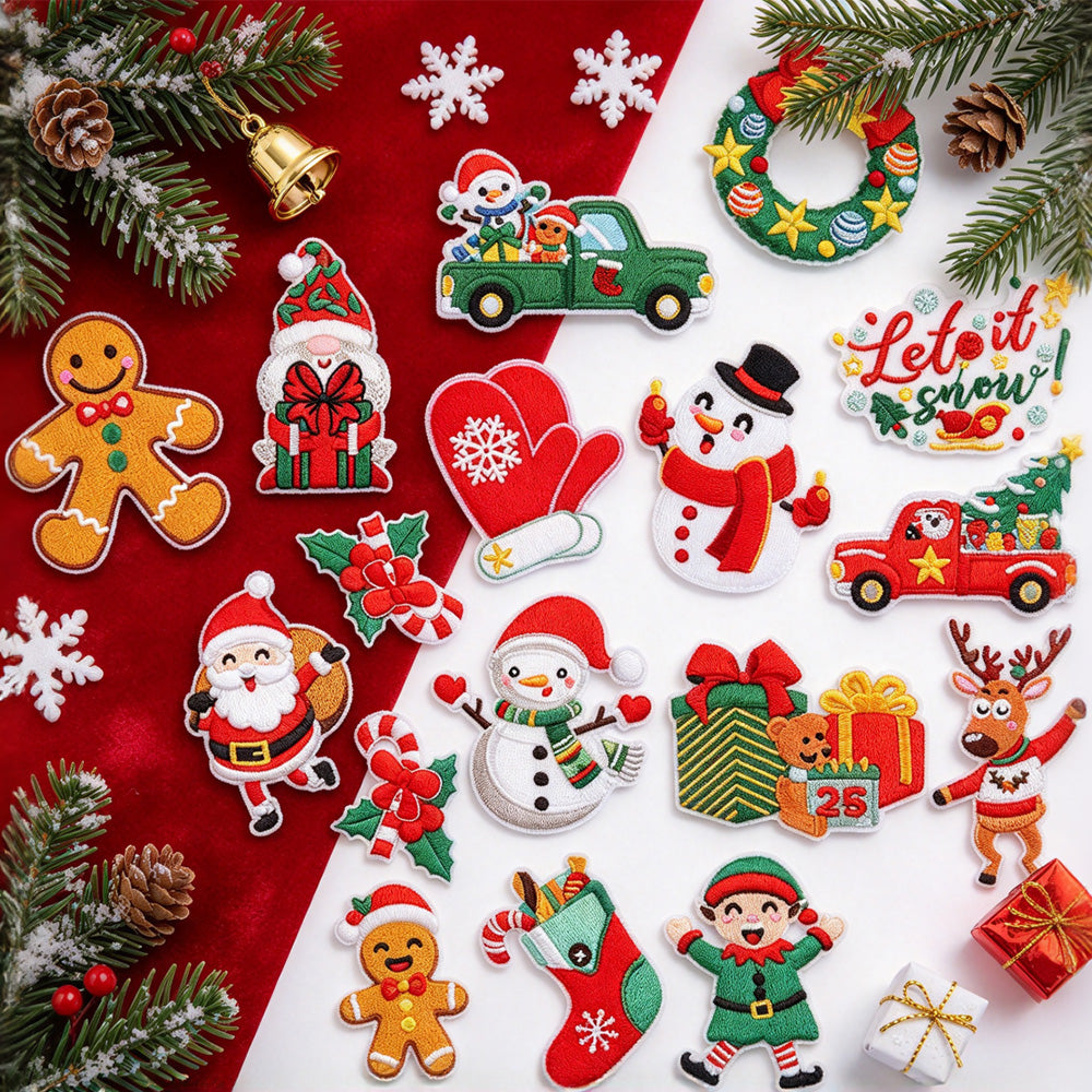 Christmas Embroidered Iron-On Letter and Pattern Patch Set for Clothes