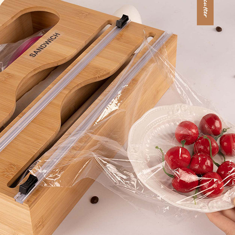 6-in-1 Foil and Plastic Wrap Dispenser Bag Food Baggie Organizer with Cutter