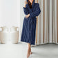 Women Robe Hood Flannel Fleece Full Length Bathrobe Shower Nightgown-Navy