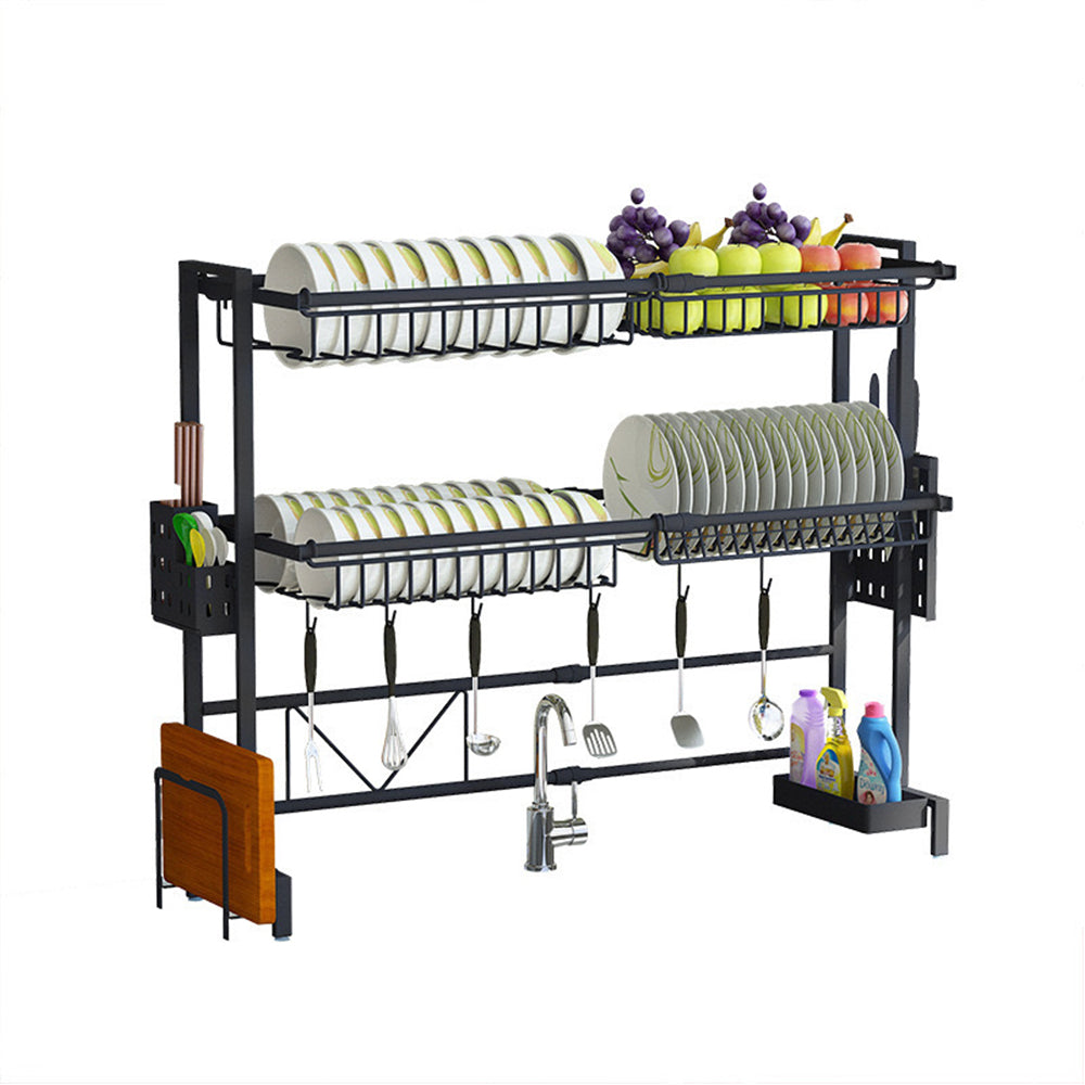 Over The Sink Dish Drying Rack Adjustable Large Capacity Stainless Steel Drainer with Cutlery Utensil Holders