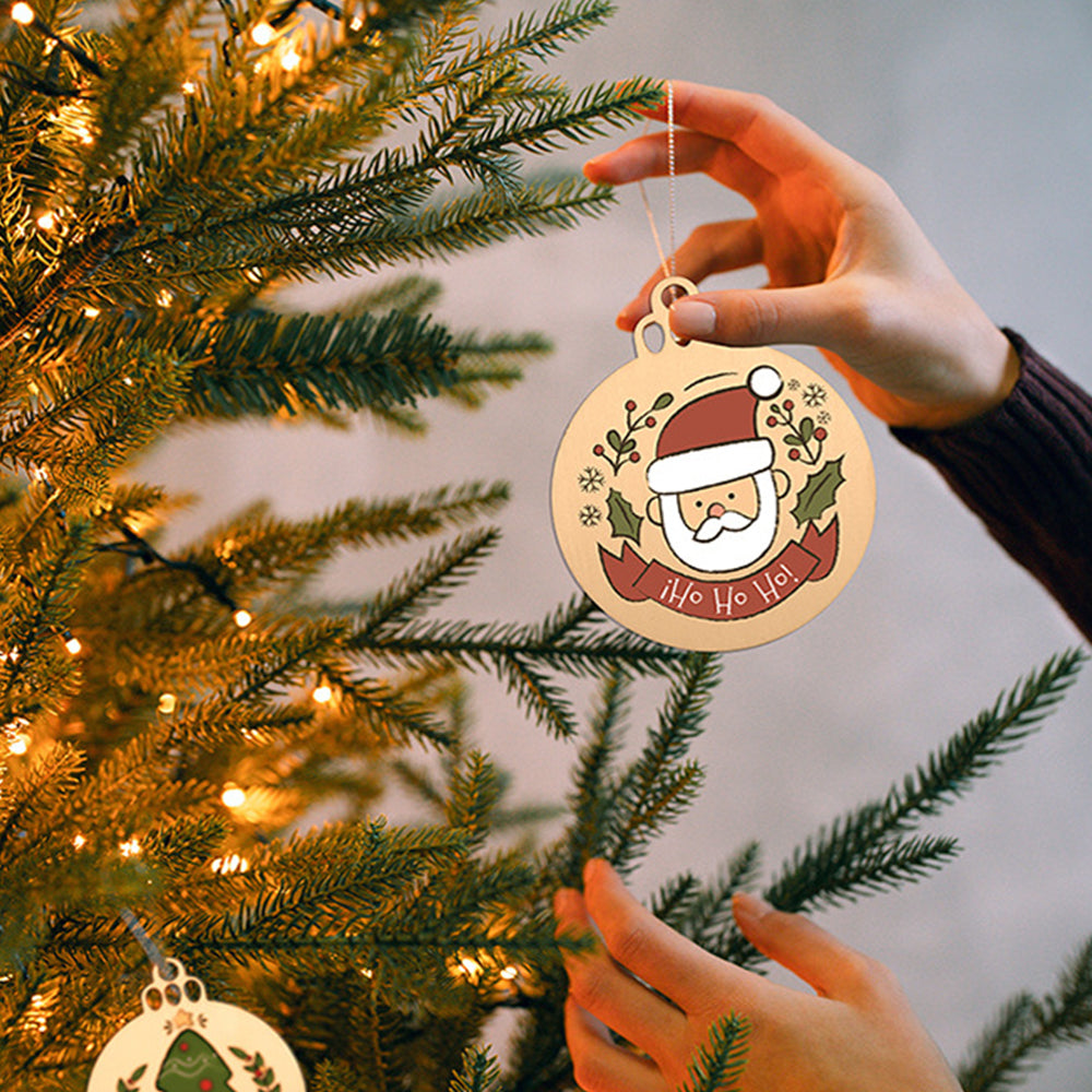 10Pcs Wooden Round Bauble Blank Christmas Tree Hanging Ornament DIY Craft