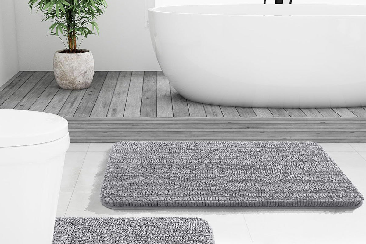 Rounded Corners Chenille Bath Mat Soft Absorbent Non-Slip Washable Bathroom Rug