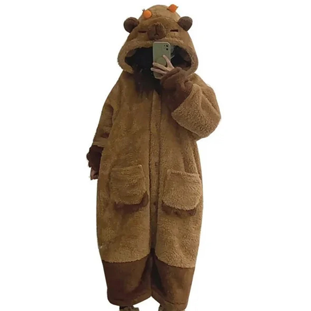 Hooded Plush Onesie Pajamas for Women Winter Sleepwear with Pockets