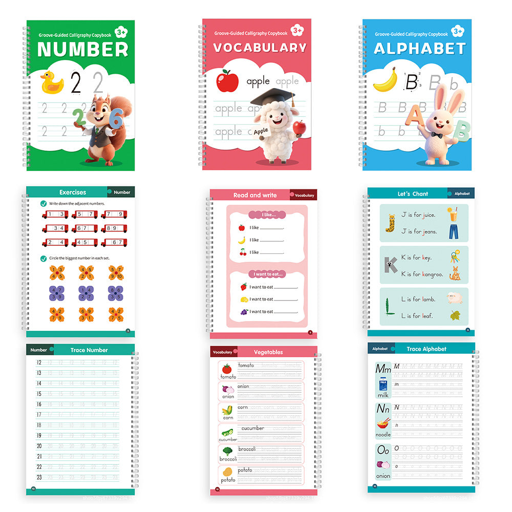 Special Grooved Handwriting Practice Books with 10 Refills Large Reusable Copybooks for Age 3 to 8