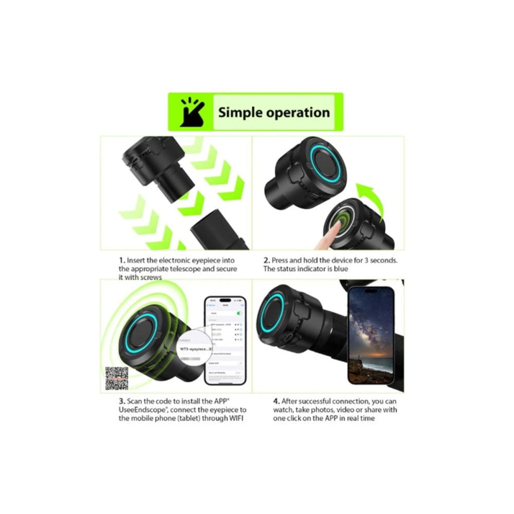 4K HD Wireless WiFi Digital Eyepiece Camera for Telescope Video Recording Photography