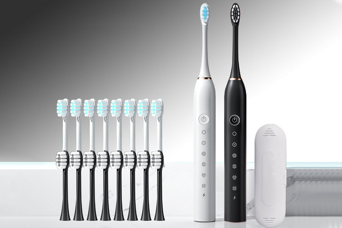 Couple's Electric Toothbrush Set with Travel Case -White and Pink