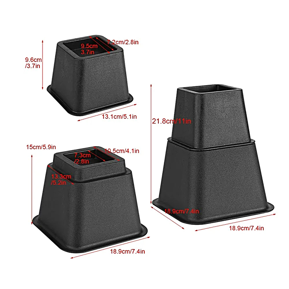 Set of 4 Risers Heavy Duty Bed Chair Risers Feet Leg Lift Furniture Extra Raiser Stand