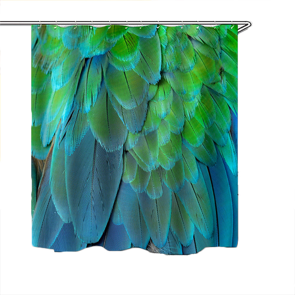180X180CM Colorful Feathers Polyester Shower Curtain-Blue and Green