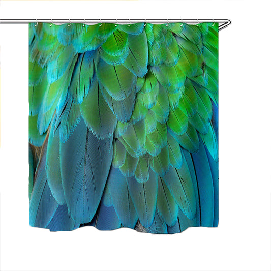 180X180CM Colorful Feathers Polyester Shower Curtain-Blue and Green