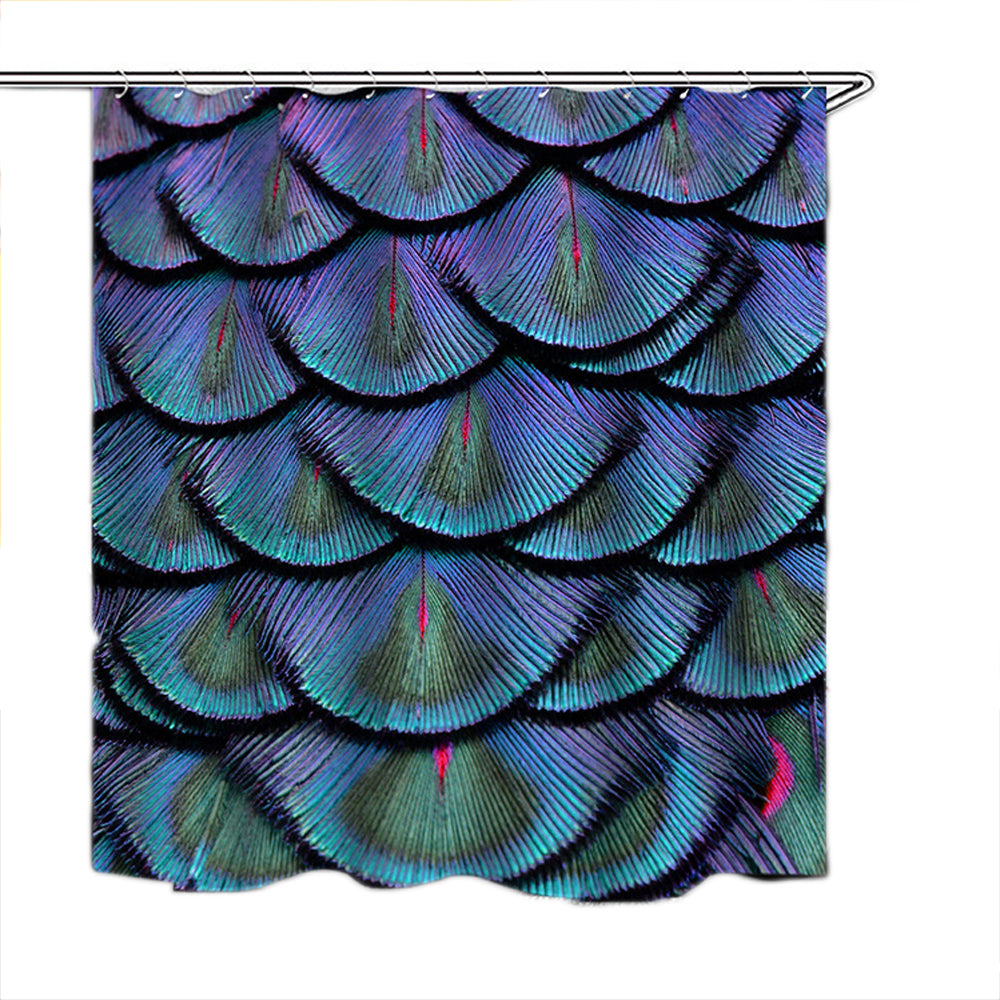 180X180CM Colorful Feathers Polyester Shower Curtain-Navy