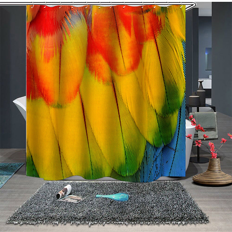 180X180CM Colorful Feathers Polyester Shower Curtain-Yellow