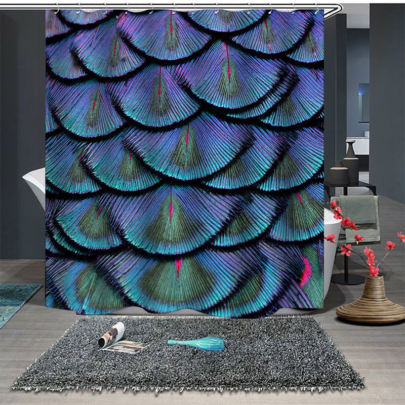 180X180CM Colorful Feathers Polyester Shower Curtain-Navy
