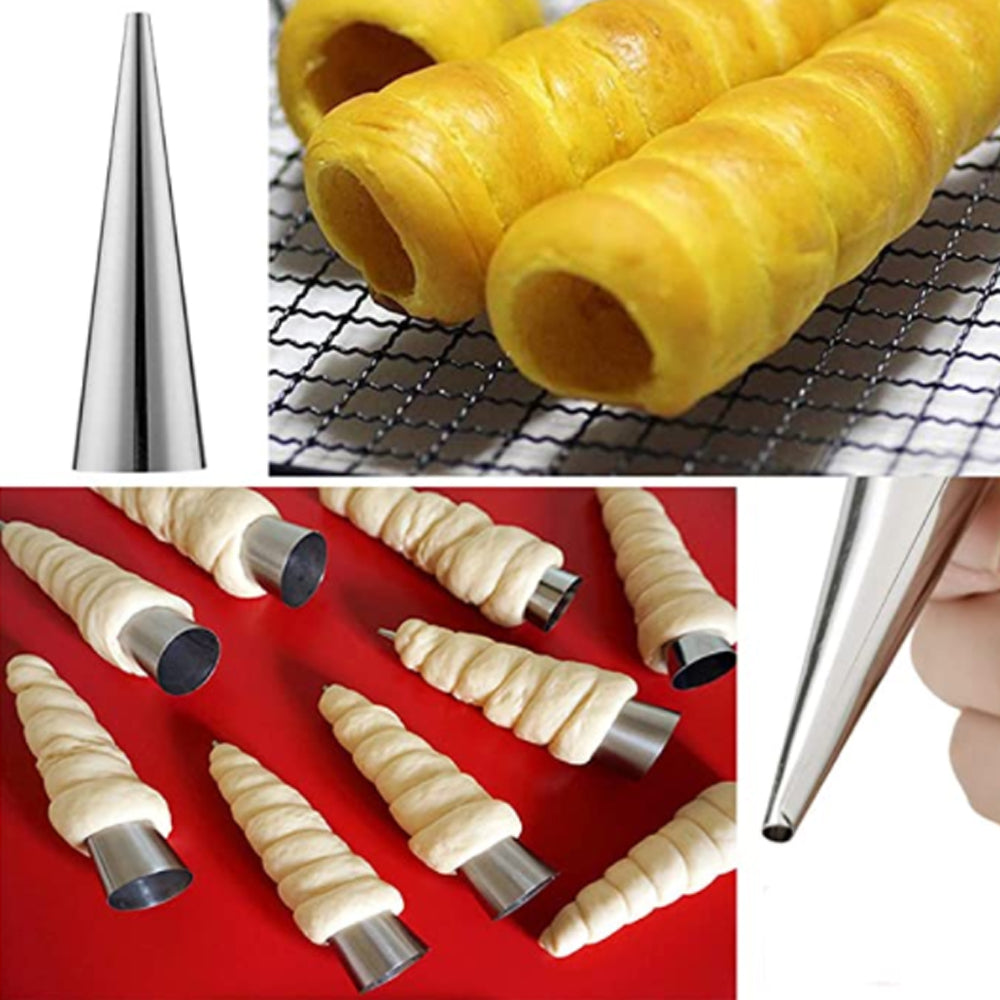 10- Pack Steel Pastry Cream Horn Moulds Large Baking Conical Tube Cones