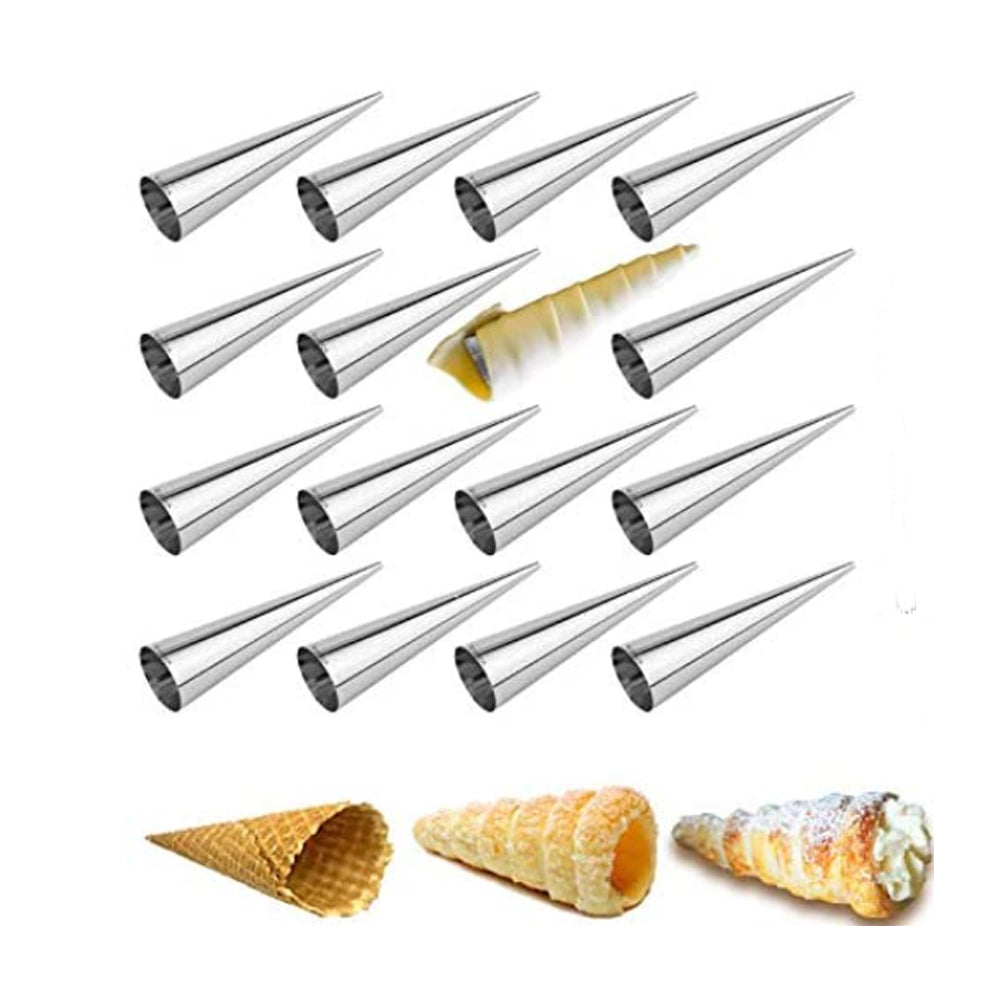 10- Pack Steel Pastry Cream Horn Moulds Large Baking Conical Tube Cones