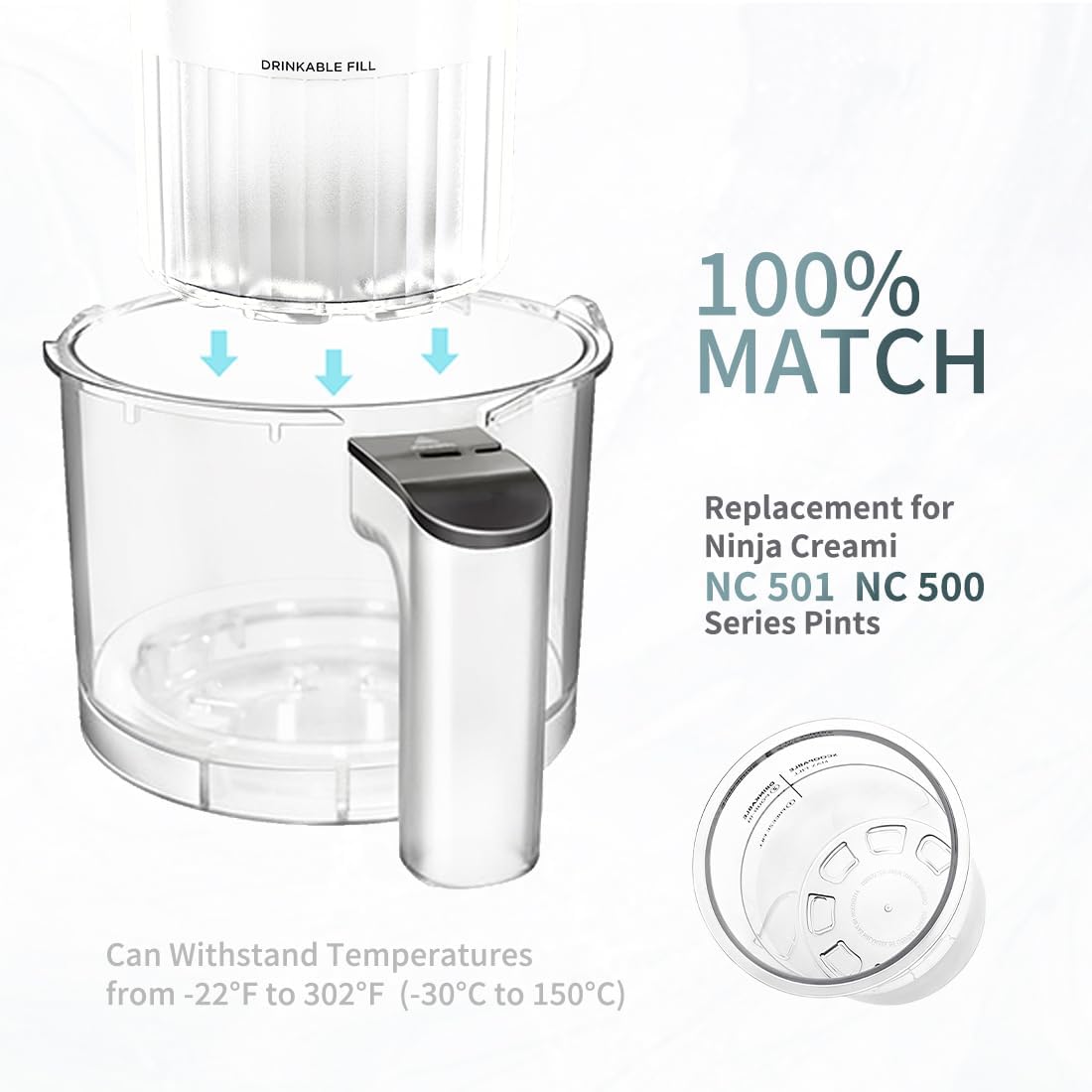 2Pcs Ice Cream Pints Containers And Lids, Compatible With Ninja NC500, NC501 Series